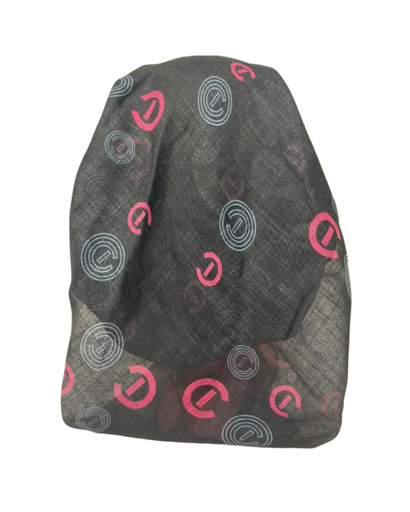 It's Younique OB-LOGO-PK Pink Logo Design Black Pre-Tied Open Back Bandanna with Velvet Grip