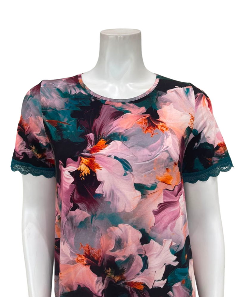 Oh! Zuza Deep Green Floral Short Sleeve Pull On Modal Nightshirt