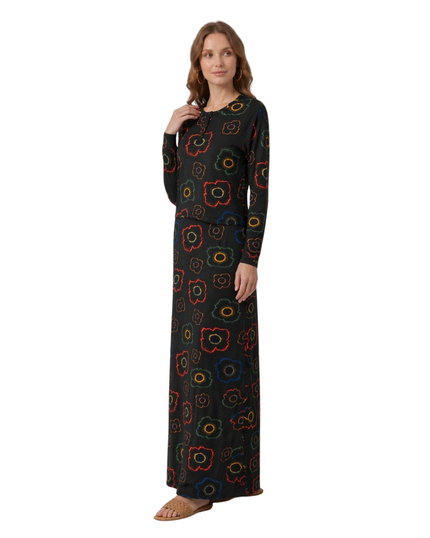 Ellwi Black with Multi Printed Flower Cotton Nursing Nightgown