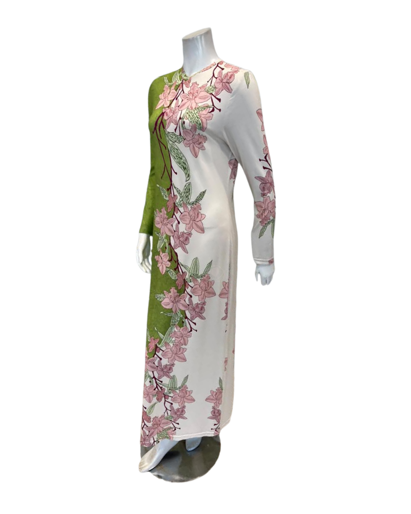 Angelice Pink/Green Vine Print V Neck Pull On Modal Nightgown
