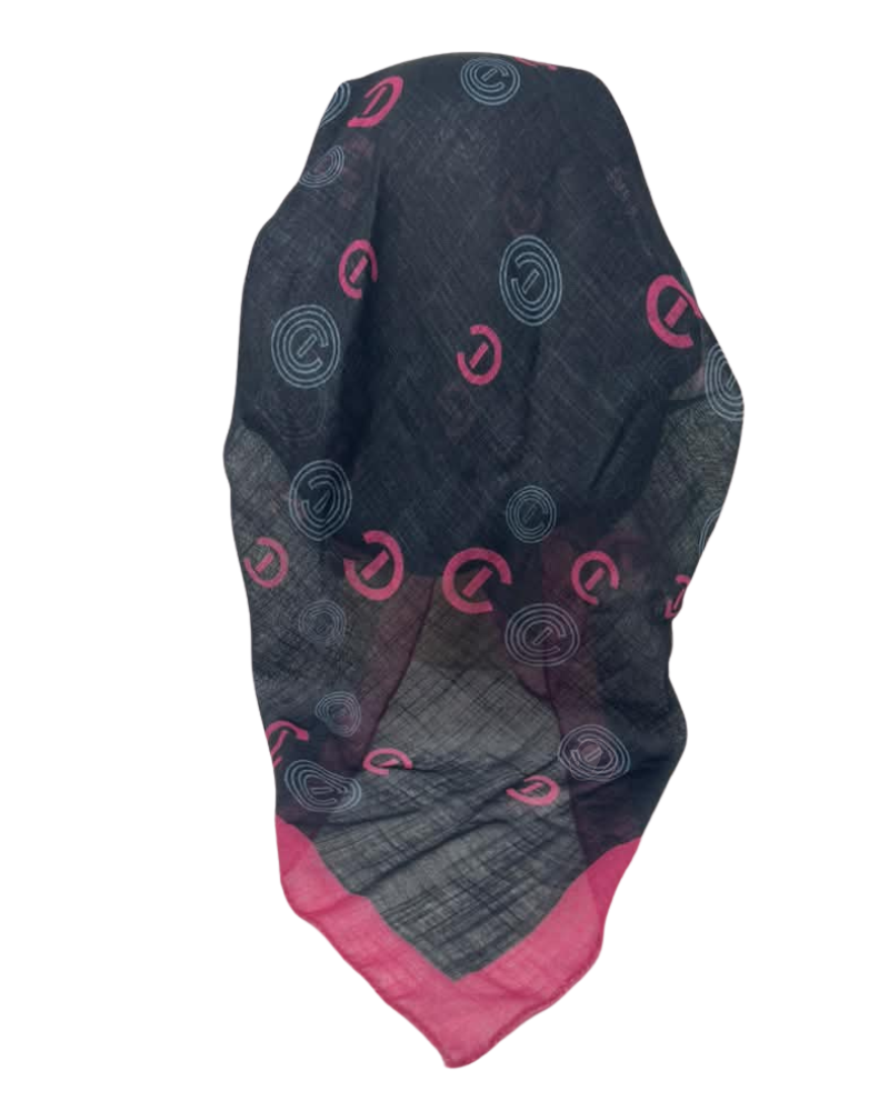 It's Younique OB-LOGO-PK Pink Logo Design Black Pre-Tied Open Back Bandanna with Velvet Grip