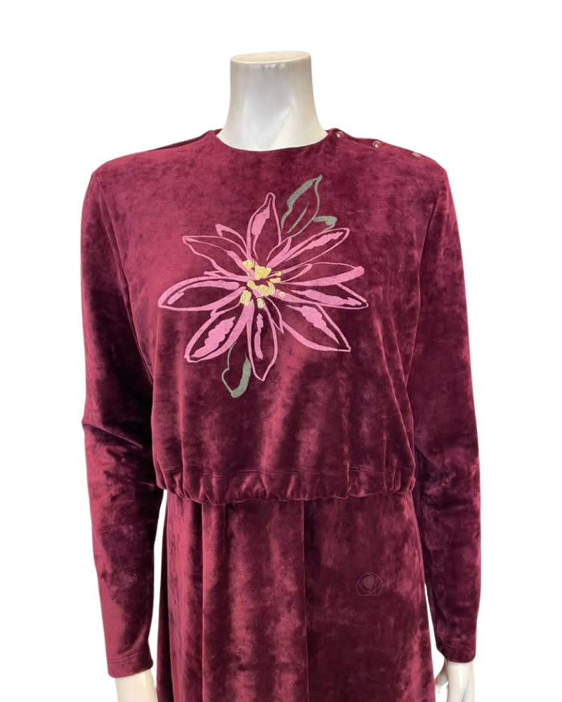 Pen-ky Pink Lilly Bordeaux Velour Nursing Nightgown