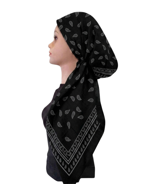 Revaz Black/Grey Paisley Adjustable Pre-Tied Bandanna with Velvet Grip