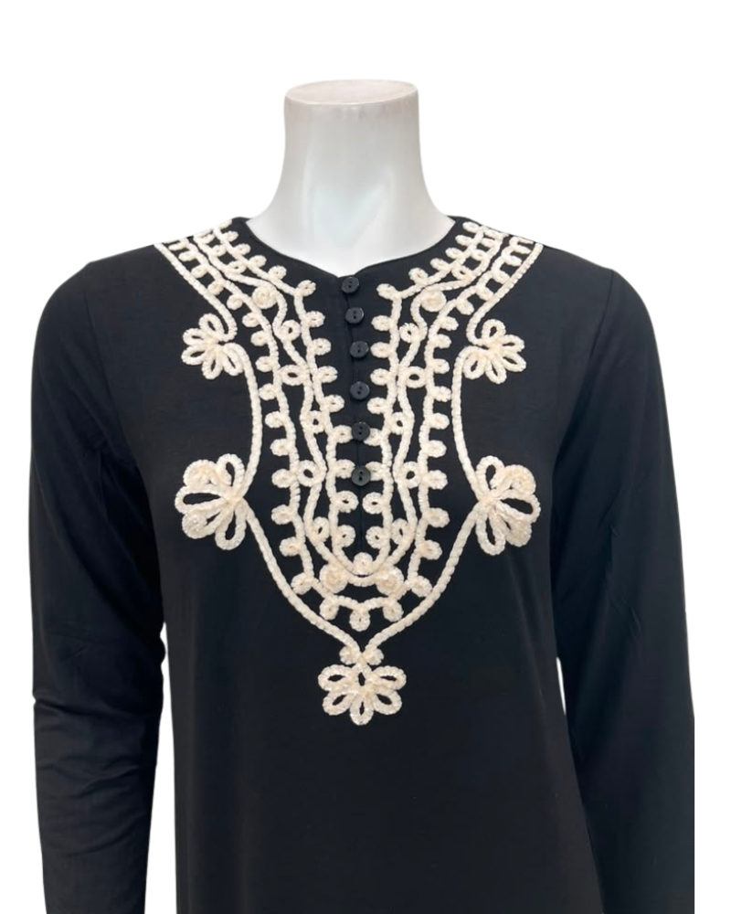 The Star Story Ivory Scroll Black Modal Button Down Nightgown