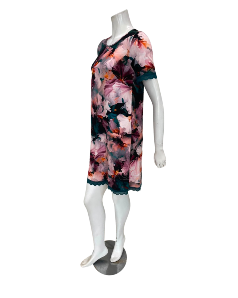 Oh! Zuza Deep Green Floral Short Sleeve Pull On Modal Nightshirt