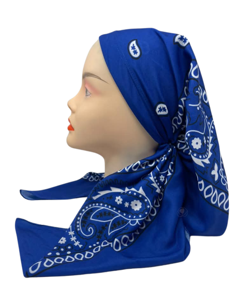 It's Younique Royal Blue Paisley Bandanna Print Pre-Tied Open Back Bandanna with Velvet Grip