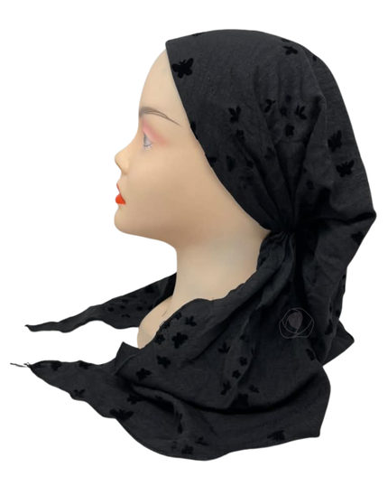 Ahead Black Flutterfield Tull Israeli Style Long Tails Pre-Tied Bandanna