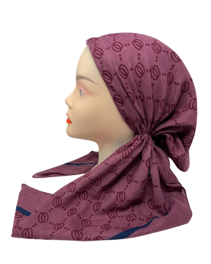 Cherie Light Plum Interlocking Design Adjustable Closed Back Pre-Tied Bandanna