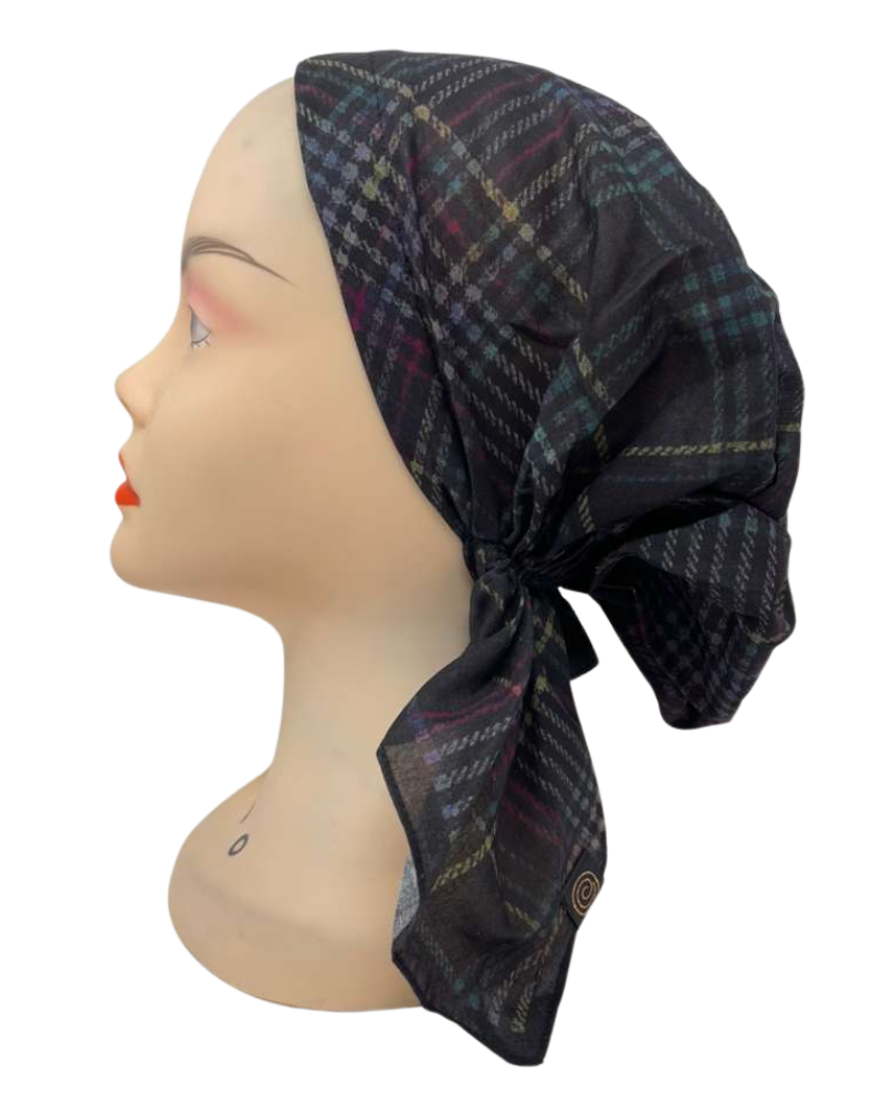 Cherie Black/Multi Plaid Short Tails Pre-Tied Bandanna