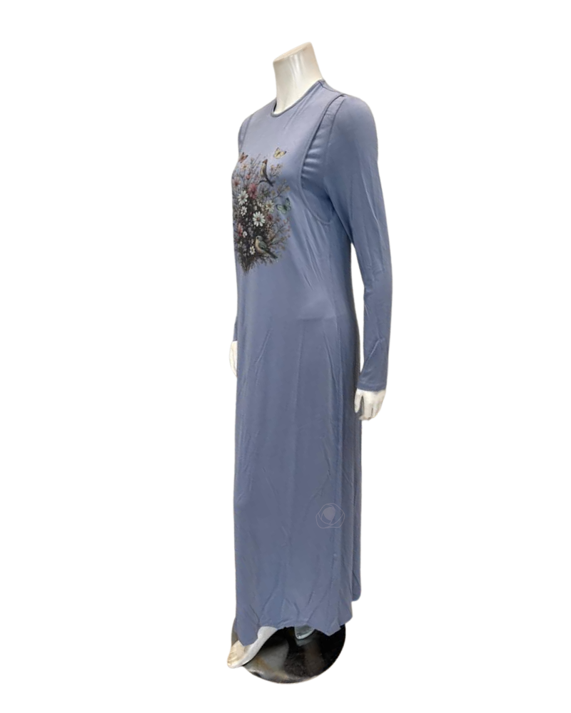 Angelice Pale Blue Garden Print Modal Coverall Nursing Nightgown