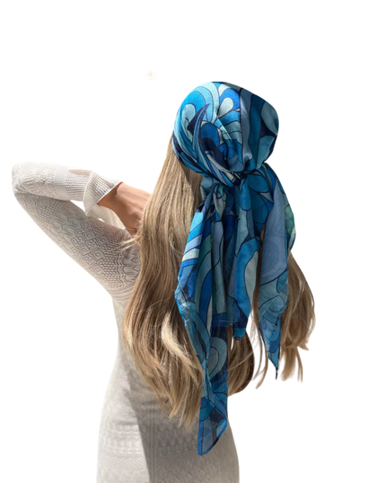 Scarf Bar Inspired Blue Capri Square Scarf with Invisible Grip Myselflingerie.com