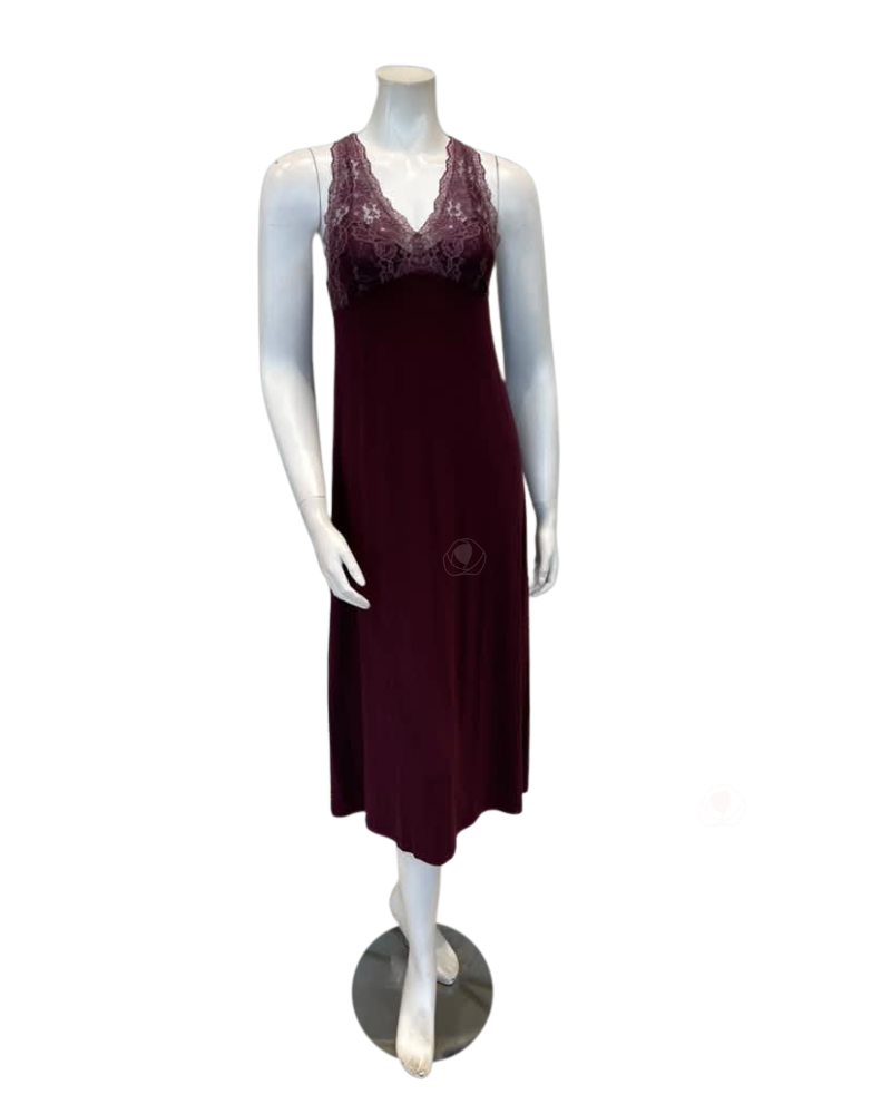 Oh! Zuza Maroon Lace Modal Nightgown