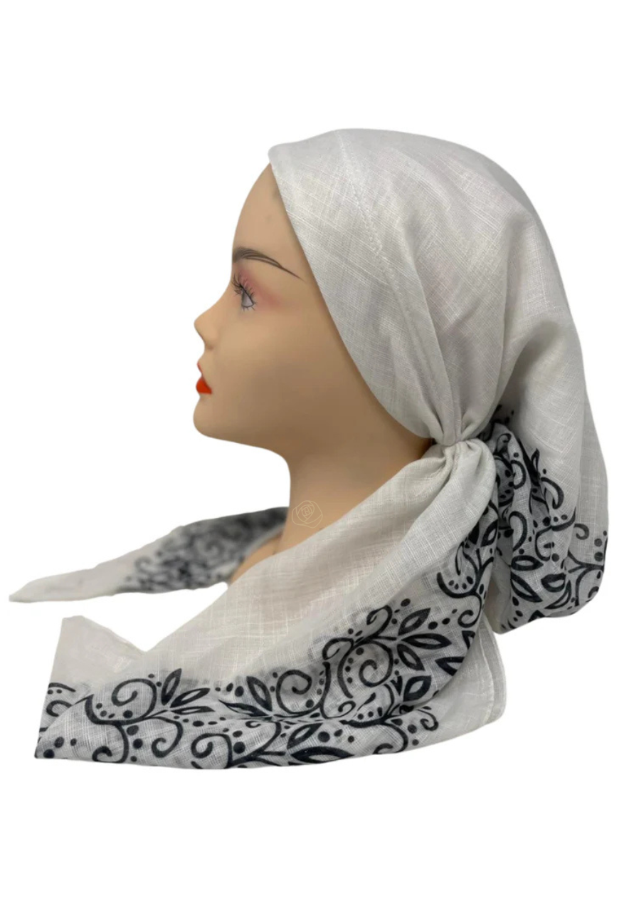 It's Younique OB-LACE-BK White with Black Lace Border Design Pre-Tied Open Back Bandanna with Velvet Grip Myselflingerie.com