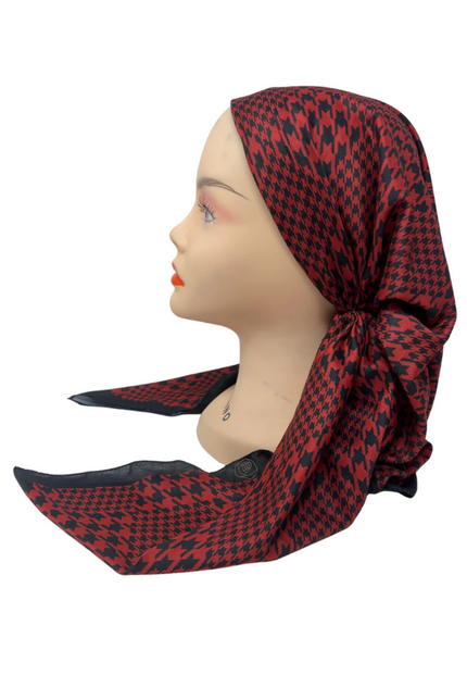 It's Younique OB-HOUND-RDBK Red/Black Houndstooth Pre-Tied Open Back Bandanna with Velvet Grip Myselflingerie.com