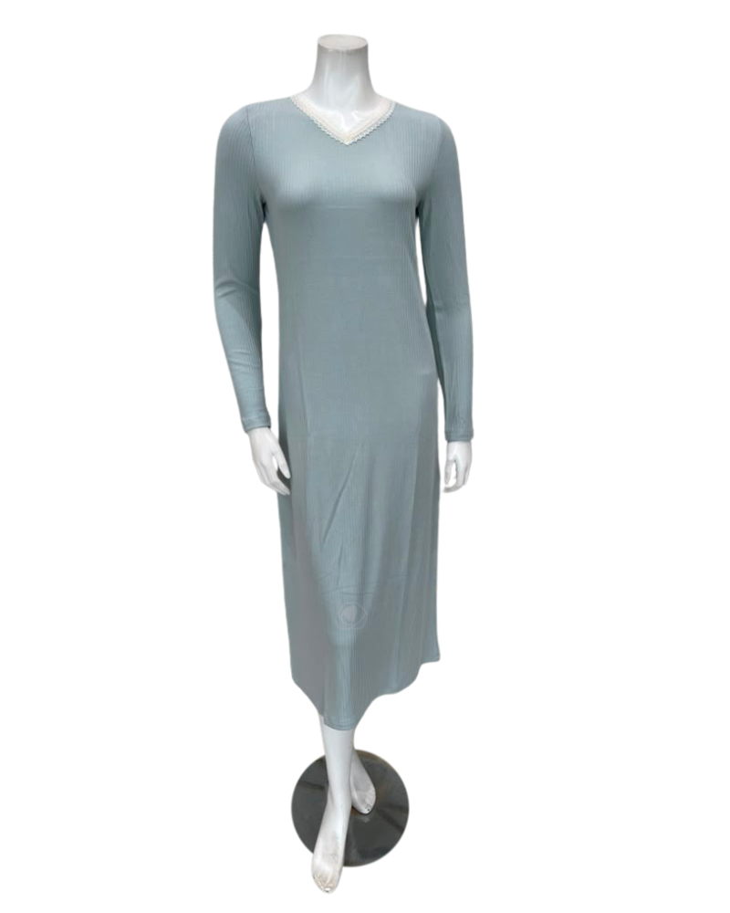 Oh! Zuza Mint Ribbed Lace V Neck Rosie Modal Nightshirt