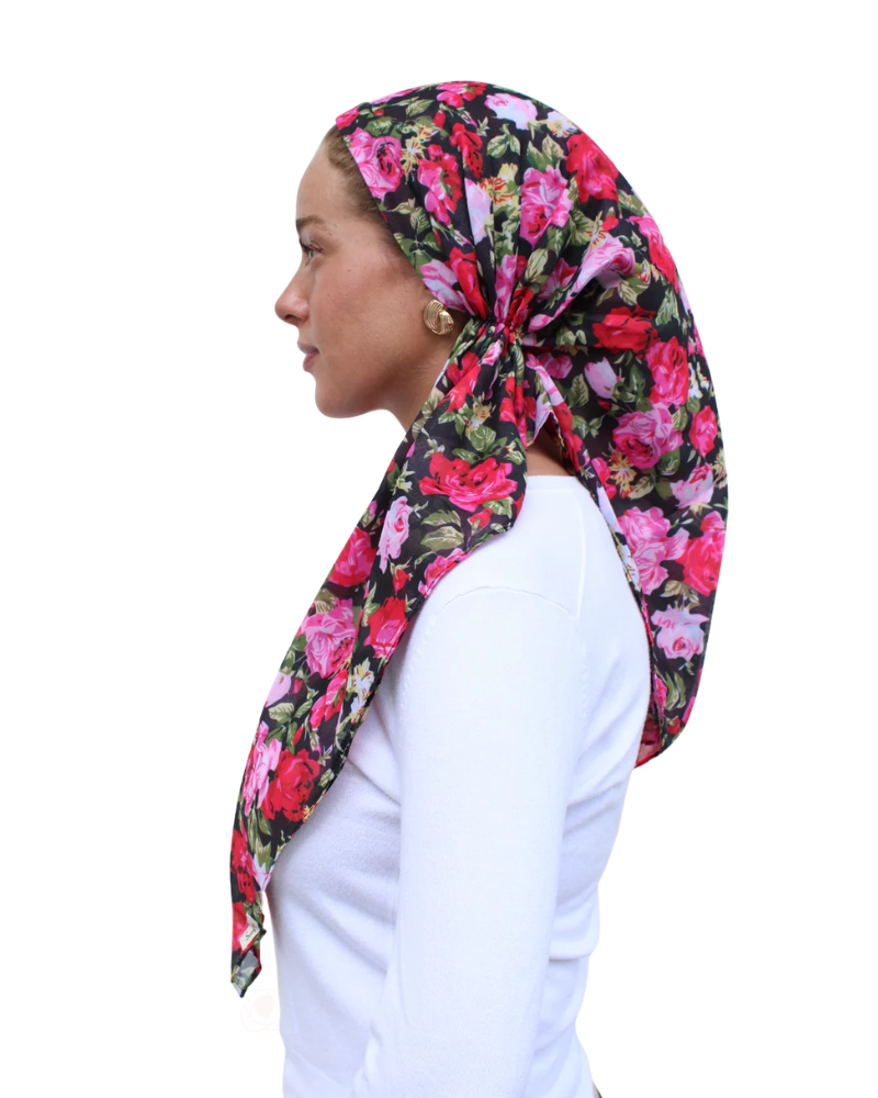 Scarf Bar Red Rose Bouquet Open Back Adjustable Pre-Tied Bandanna with Velvet Grip Myselflingerie.com