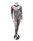 Jackie O'Loungewear Salmon Velvet Printed V Neck Long Sleeve Velour Pajamas Set