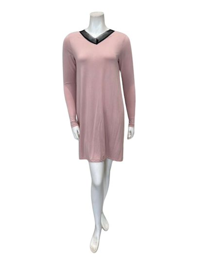 Jackie O'Loungewear Pink V Neck Lace Long Sleeves Modal Nightshirt Myselflingerie.com