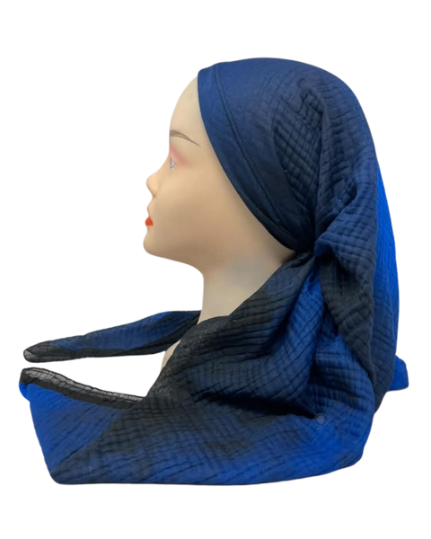It's Younique Blue Tie Dye Waffle Fabric Pre-Tied Open Back Bandanna with Velvet Grip