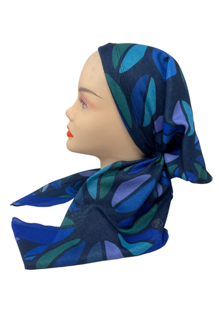 It's Younique PP-LEA-BL Blue and Green Leaves Pre-Tied Bandanna with Velvet Grip Myselflingerie.com