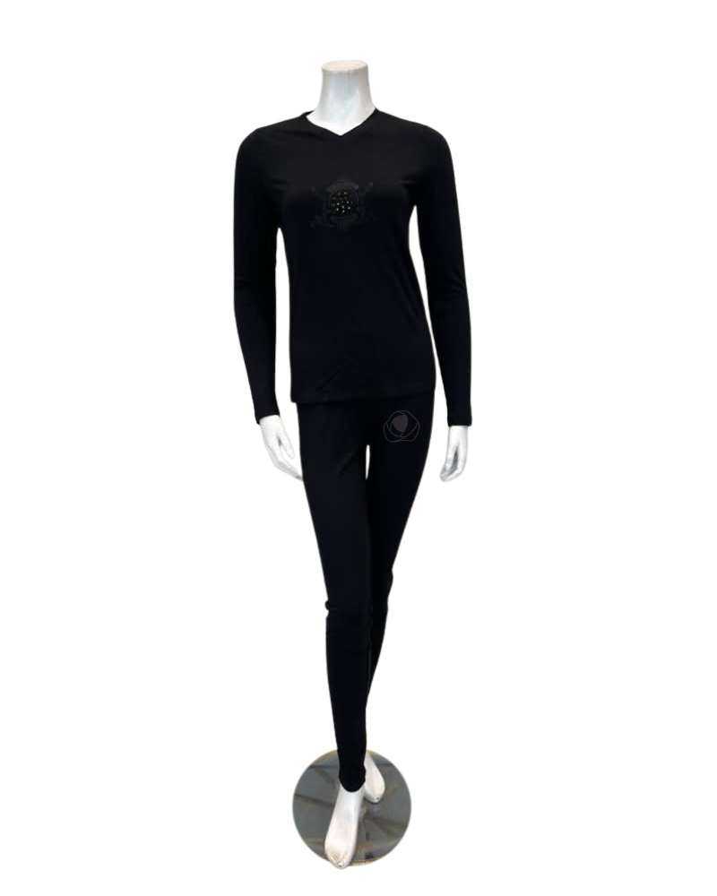 Angelice Black Royal Embroidery V Neck Modal Pajamas Set
