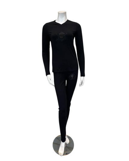 Angelice Black Royal Embroidery V Neck Modal Pajamas Set