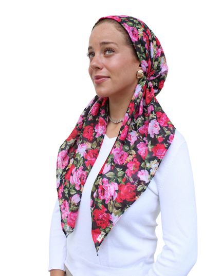 Scarf Bar Red Rose Bouquet Classic Pre-Tied Bandanna with Velvet Grip Myselflingerie