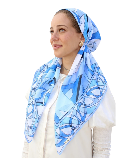 Scarf Bar Inspired Azure Motion Adjustable Pre-Tied Bandanna with Velvet Grip
