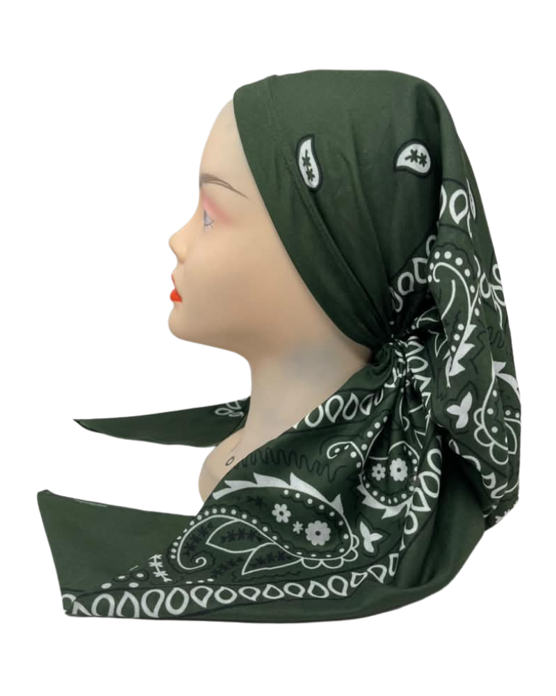 It's Younique Hunter Green Paisley Bandanna Print Pre-Tied Open Back Bandanna with Velvet Grip