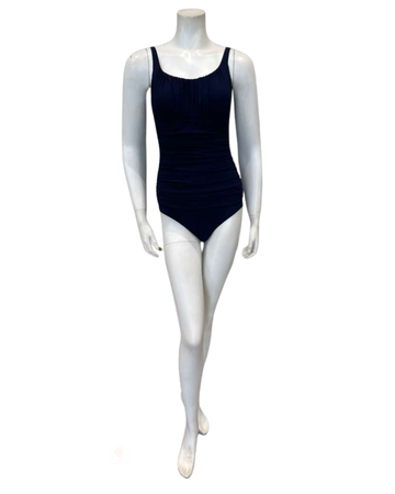 Profile by Gottex Navy Scoop Neck Shirred Peasant Full Coverage Shaping Bathing Suit Myselflingerie.com