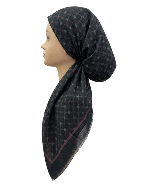 Revaz HS757A/M Black/Mauve LV Print Adjustable Pre-Tied Bandanna with Velvet Grip