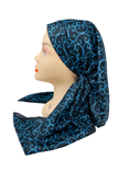 It's Younique Royal Blue Vine Print Pre-Tied Open Back Bandanna with Velvet Grip Myselflingerie.com
