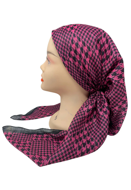 It's Younique OB-HOUND-HPBK Hot Pink/Black Houndstooth Shimmer Pre-Tied Open Back Bandanna with Velvet Grip Myselflingerie.com