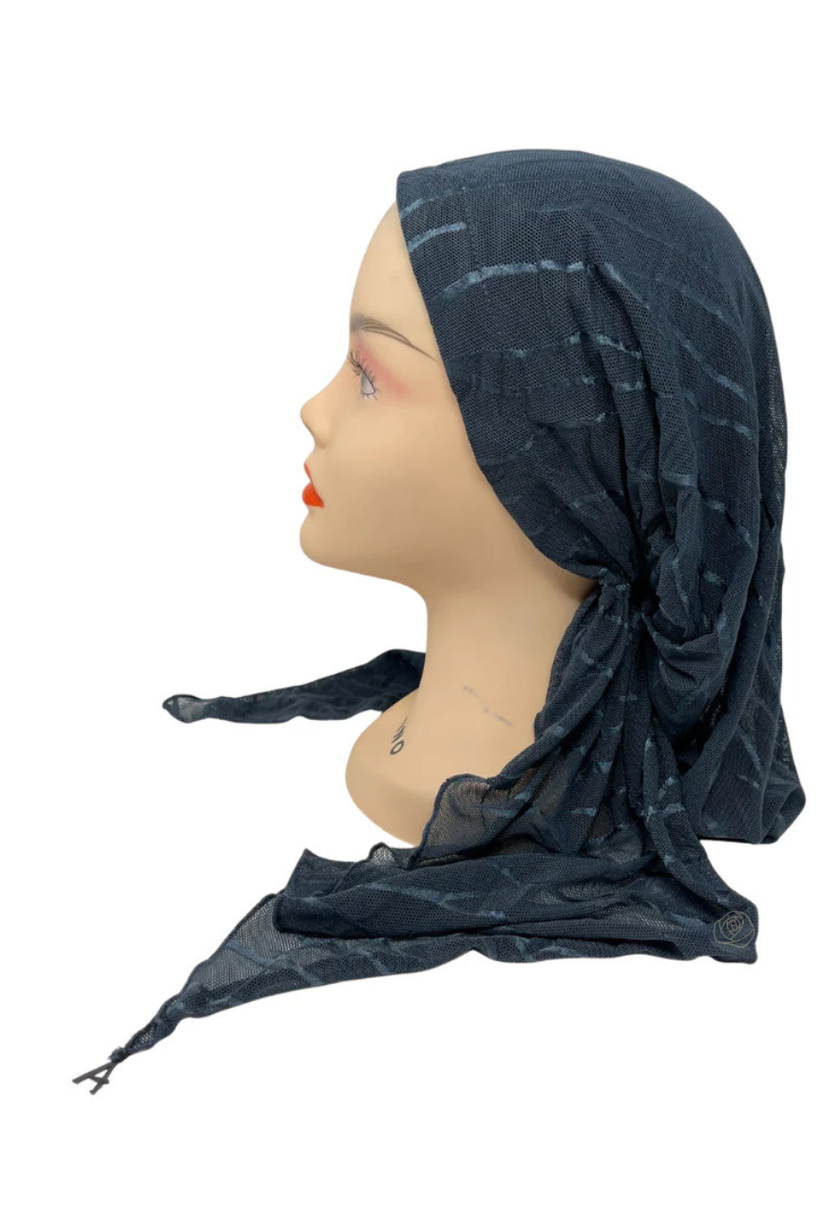 Ahead VT2601 Chambray Waverly Mesh Versatile Style Long Tails Open Back Pre-Tied Bandanna Myselflingerie.com