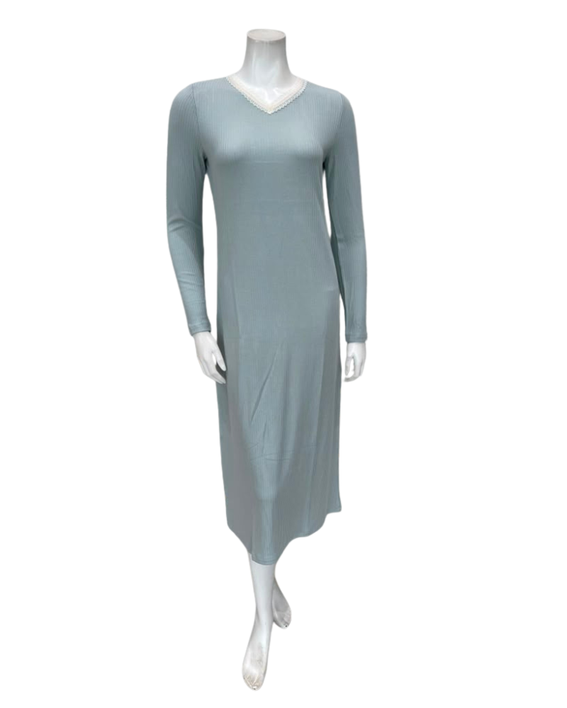 Oh! Zuza Mint Ribbed Lace V Neck Rosie Modal Nightshirt
