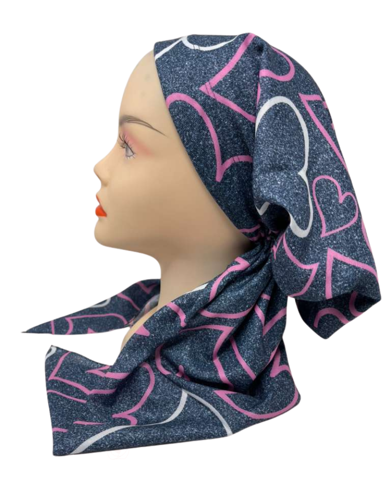 It's Younique Hearts on Denim Pre-Tied Bandanna with Velvet Grip