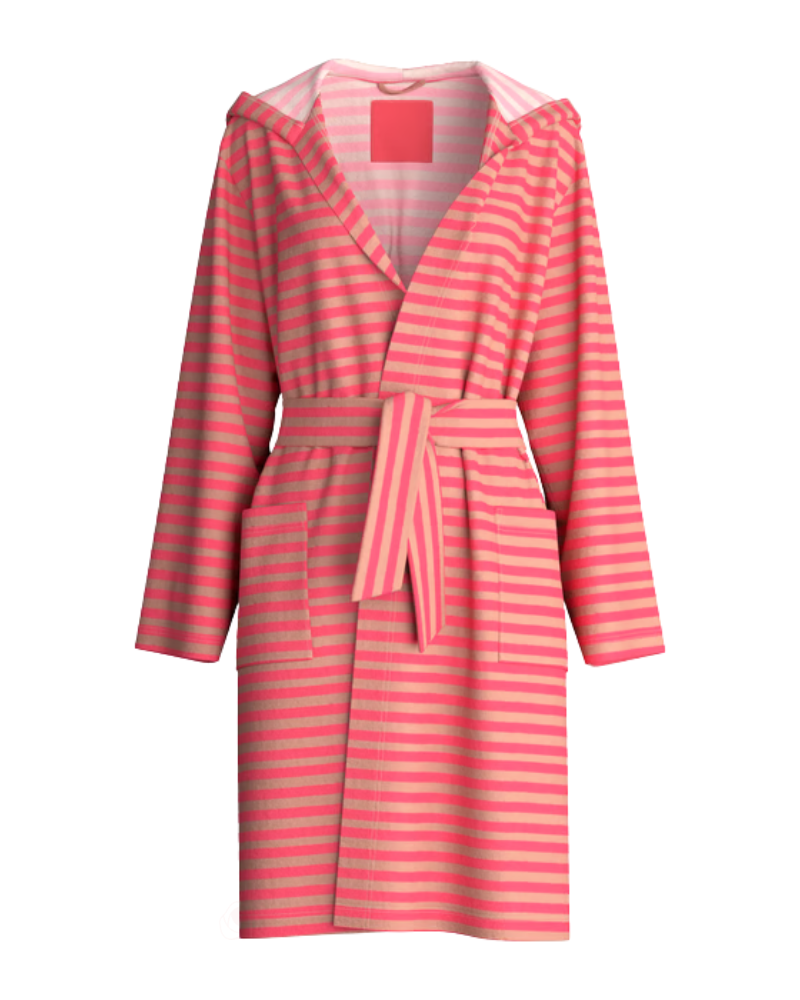 Calida #905 Timeless Taupe Lounge Stripe Cotton Blend Bath Robe Myselflingerie.com