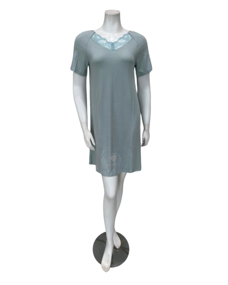 Oh! Zuza Mint Lace V Neck Short Sleeve Modal Nightshirt