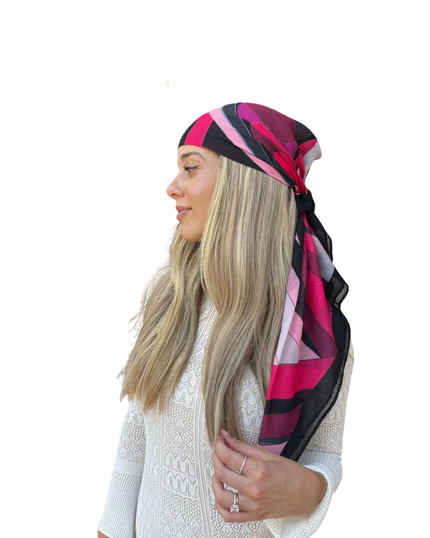 Scarf Bar Inspired Fuschia Art Deco Square Scarf with Invisible Grip Myselflingerie.com
