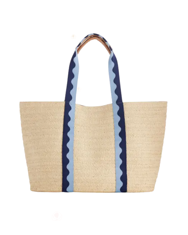 ShiraLeah Marbella Natural/Blue Beach Tote Bag