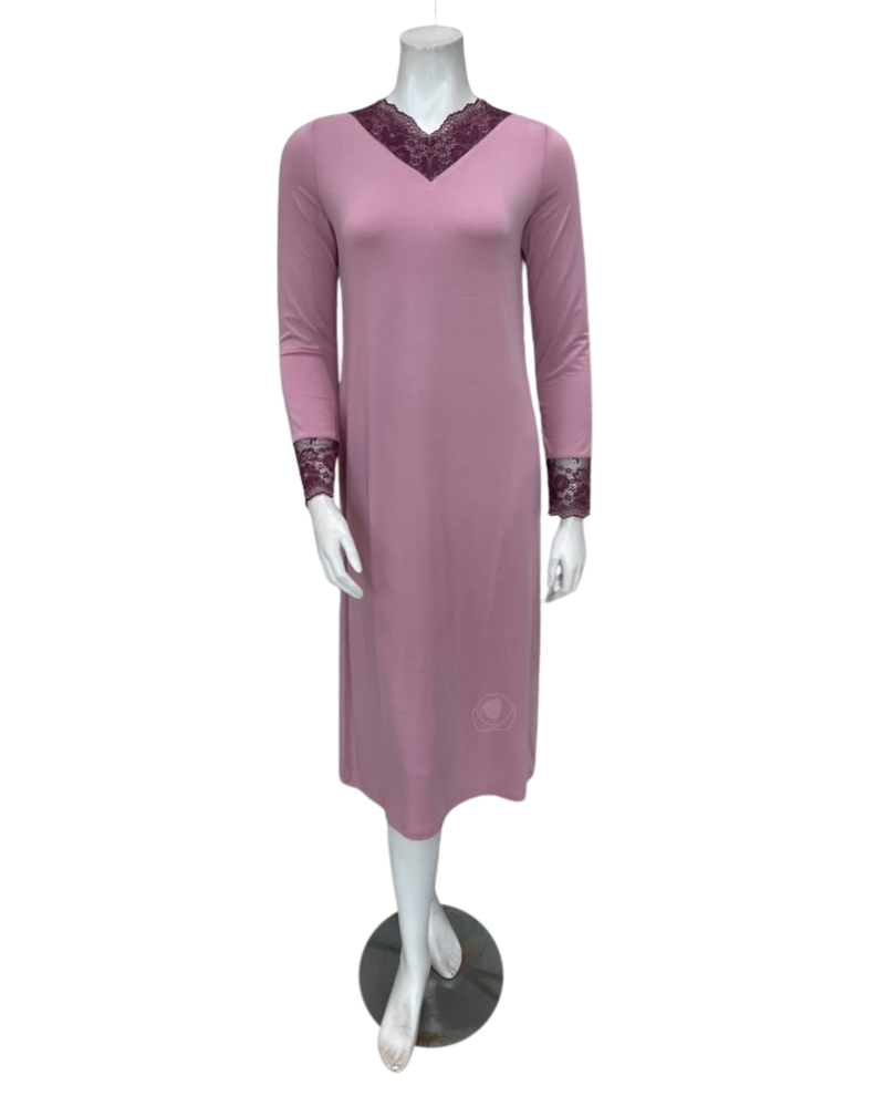 Oh! Zuza Lilac Swirl Design Modest V Neck Modal Nightshirt
