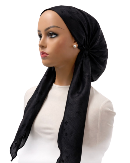 Ahead Black Flutterfield Tull Israeli Style Long Tails Pre-Tied Bandanna