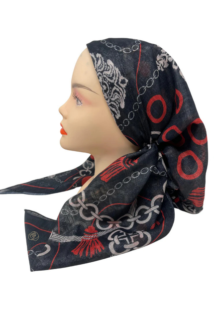 It's Younique OB-CHAI-RW Red & White Chains and Tassels Shimmer Pre-Tied Open Back Bandanna with Velvet Grip Myselflingerie.com