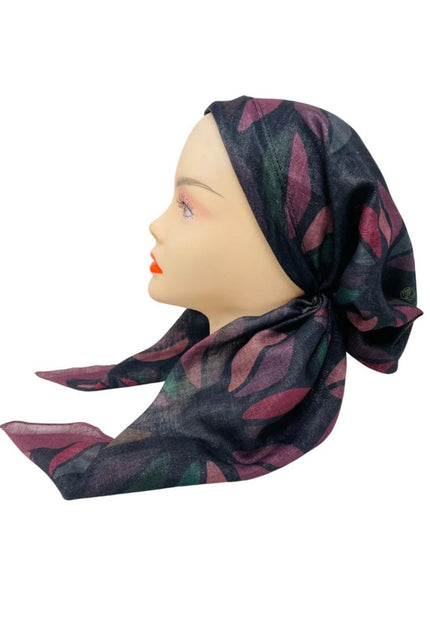 It's Younique PP-SHIM-LEA Maroon Shimmer Big Leaves Pre-Tied Bandanna with Velvet Grip Myselflingerie.com