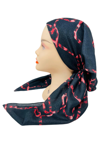 It's Younique PP-GEOAN-RD Red Geometrical Animal Stripe Shimmer Pre-Tied Bandanna with Velvet Grip Myselflingerie.com
