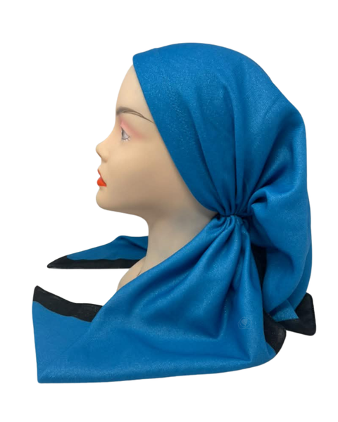 It's Younique Blue/Black Shimmer Border Pre-Tied Open Back Bandanna with Velvet Grip