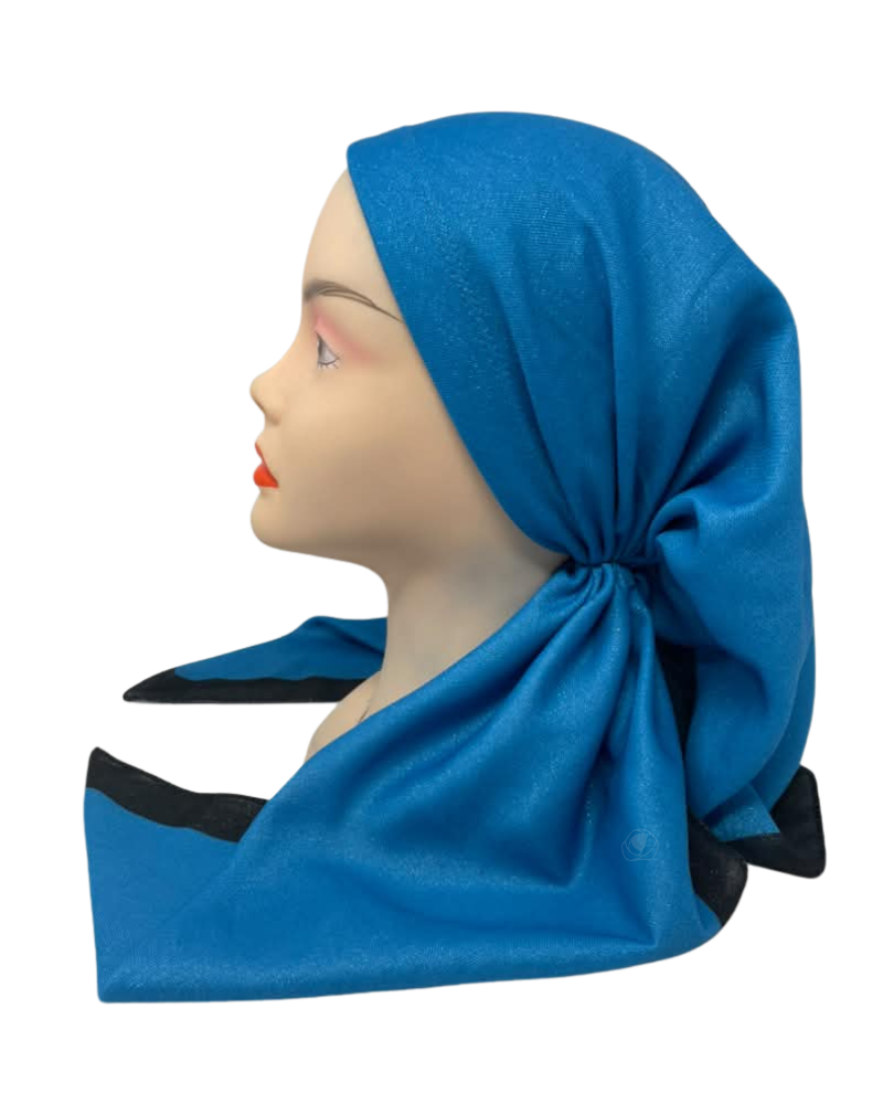 It's Younique Blue Shimmer with Black Border Pre-Tied Open Back Bandanna with Velvet Grip