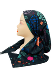 It's Younique OB-ABS-BKBL Black/Blue Abstract Pre-Tied Open Back Bandanna with Velvet Grip Myselflingerie.com