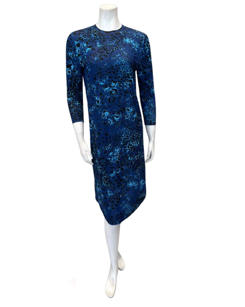 Seashells Navy Leopard Rounded Front V Pintuck 3/4