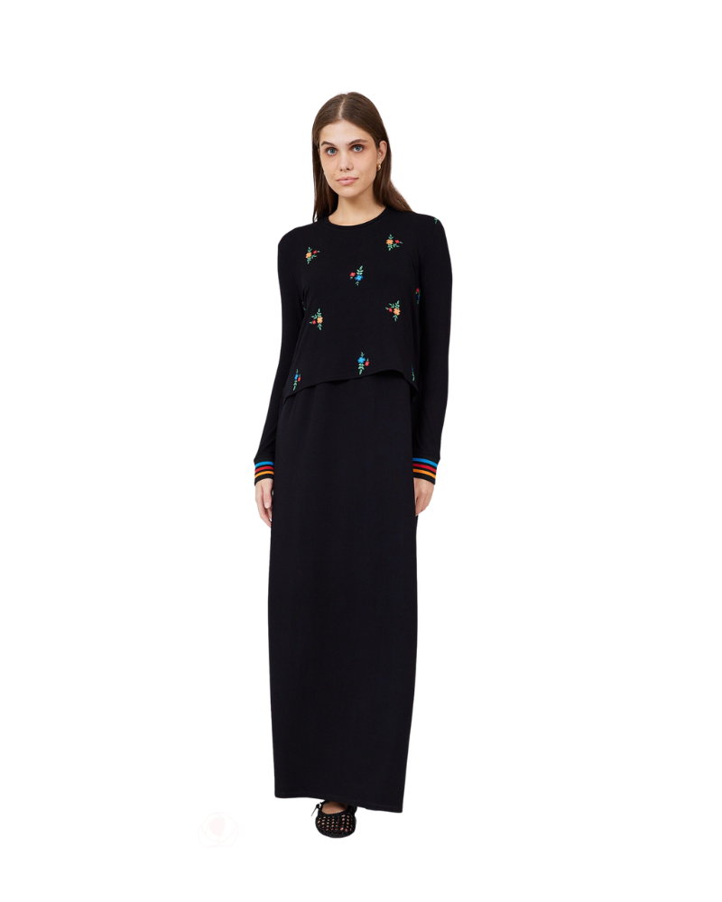 ORD Black Embroidered Flowers Modal Nursing Nightgown Myselflingerie.com
